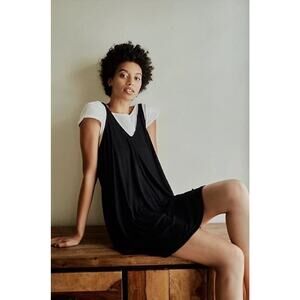 Free People Black Emmy Ribbed Knit Tank Knee Length Dress - Large